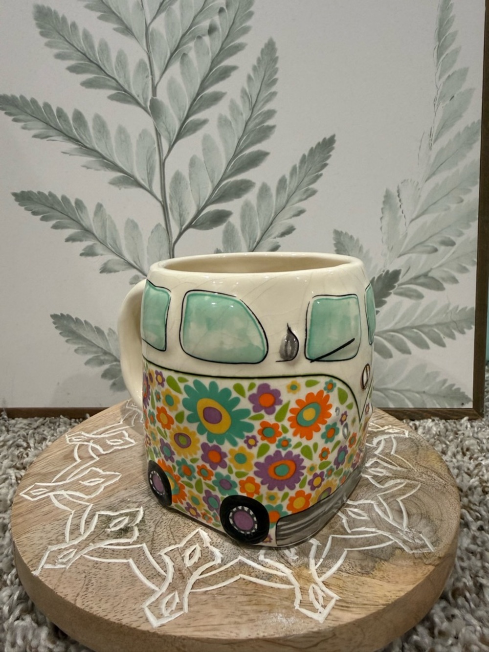 NATURAL LIFE Floral Camper Ceramic Mug in Mint and Multicolor